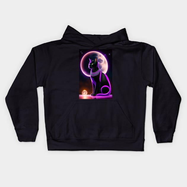 Royal Black Cat Moon theme Kids Hoodie by Enchanted Reverie